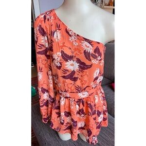 NWT $64.99 Ann Taylor Factory One-Slv Orange Floral Print Boho Top, Sz 4